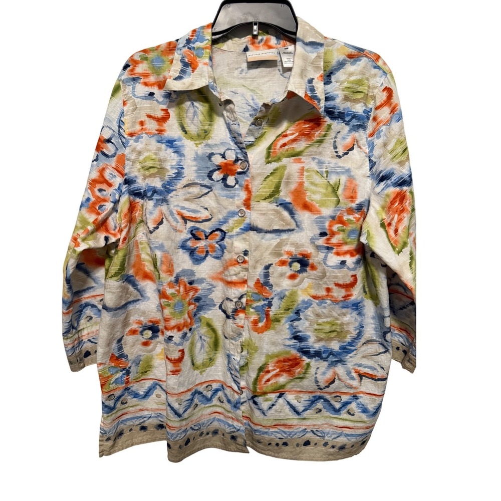 Alfred Dunner Woman Floral Print Button Down Shirt Size 18W Multicolor Cotton